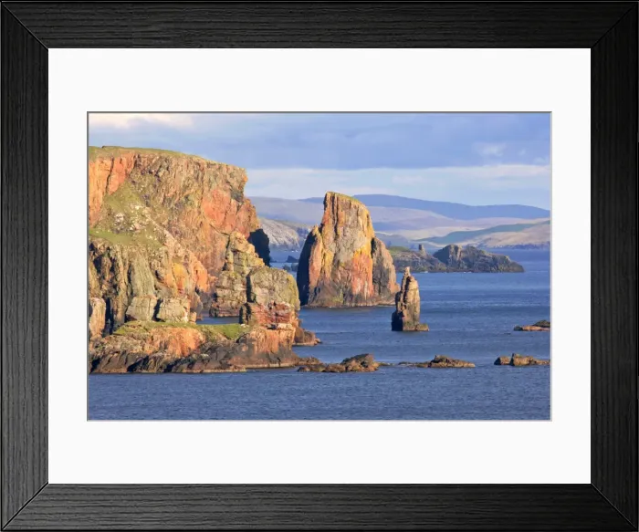 Framed Print : Rock formations steep cliffs and sea stacks Stoura Pund near Hillswick Northmavine, North Island, Shetland Isles, Scotland, UK Framed Print : Rock formations steep cliffs and sea stacks Stoura Pund near Hillswick Northmavine, North Island, Shetland Isles, Scotland, UK