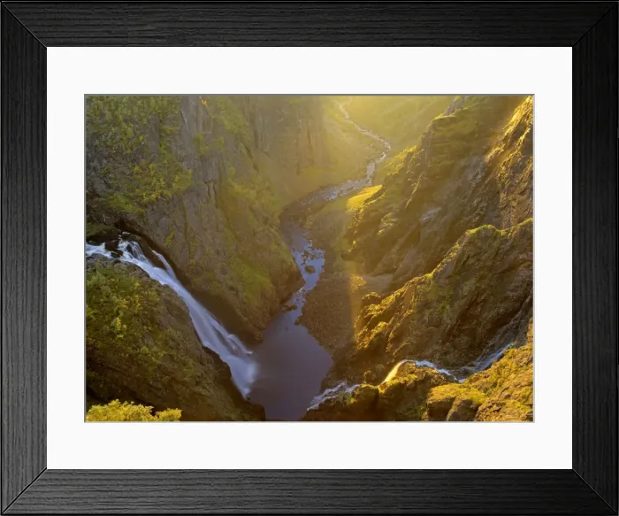 Framed Print : waterfalls view of water masses of Voringfossen and Simadalen in last evening light Voringfossen, Hardangervidda, Fjord-Norway, Norway Framed Print : waterfalls view of water masses of Voringfossen and Simadalen in last evening light Voringfossen, Hardangervidda, Fjord-Norway, Norway