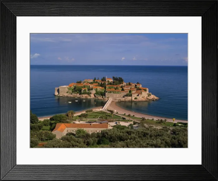 Framed Print : Hotel Island Sveti Stefan famous hotel island Sveti Stefan located at the Adriatic coast Milocer, Montenegro Framed Print : Hotel Island Sveti Stefan famous hotel island Sveti Stefan located at the Adriatic coast Milocer, Montenegro