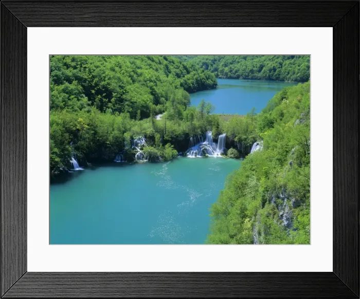 Framed Print : Plitvice Lakes lower canyon with waterfalls and turqoise coloured lakes seen from above Plitvice Lakes National Park, Croatia Framed Print : Plitvice Lakes lower canyon with waterfalls and turqoise coloured lakes seen from above Plitvice Lakes National Park, Croatia