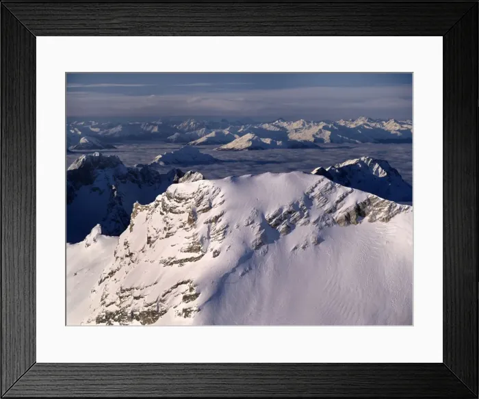 Framed Print : Mountain peaks view from the mountain of Zugspitze over numerous mountain summits during an inversional weather situation with the summits sticking out of the fog Bavaria, Germany Framed Print : Mountain peaks view from the mountain of Zugspitze over numerous mountain summits during an inversional weather situation with the summits sticking out of the fog Bavaria, Germany