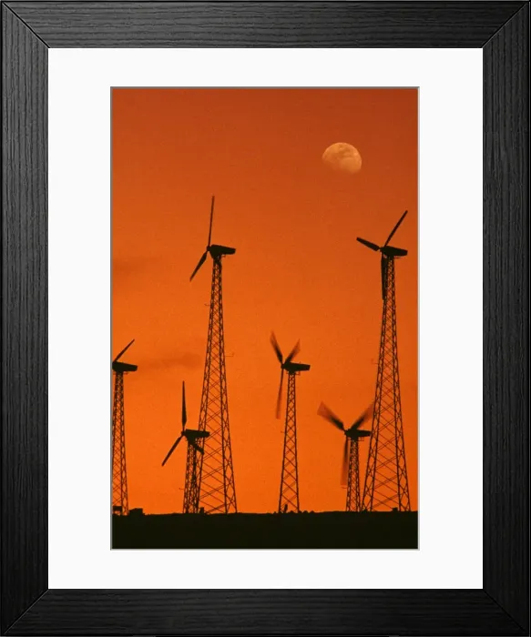 Framed Print : Wind turbines - at sunset, generating electricity at a windmill farm. California, USA S2564 Framed Print : Wind turbines - at sunset, generating electricity at a windmill farm. California, USA S2564