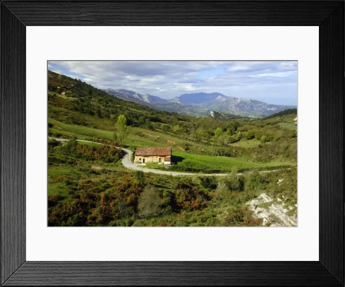 Framed Print : Spain - Farm Shed, Lower region of mountain range, Picos de Europa, Cantabria, Spain Framed Print : Spain - Farm Shed, Lower region of mountain range, Picos de Europa, Cantabria, Spain