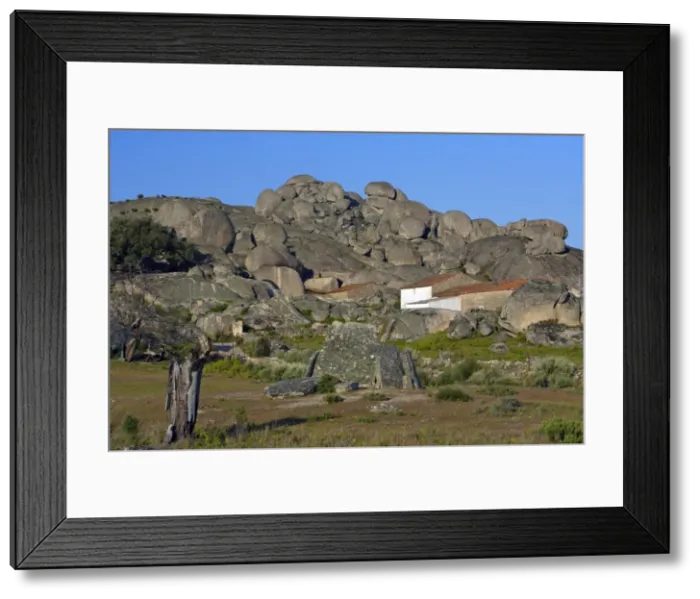Framed Print : Dolmen Burial chamber - from Megalithic era, standing amongst granite boulders, beside San Vincente Alcantara, Extremadura, Spain Framed Print : Dolmen Burial chamber - from Megalithic era, standing amongst granite boulders, beside San Vincente Alcantara, Extremadura, Spain
