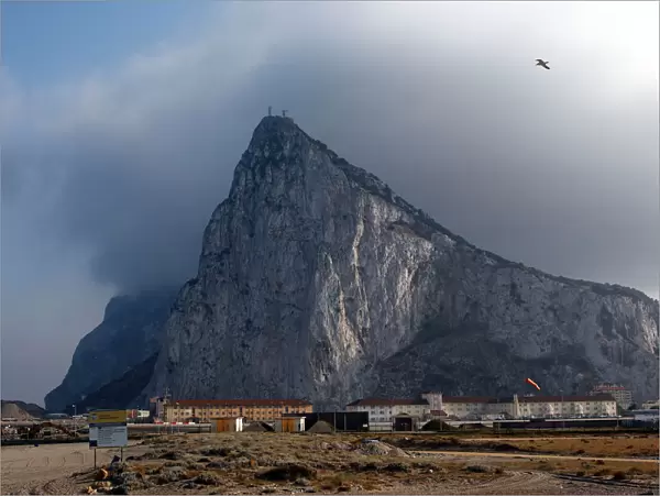 Gibraltar - Rock of Gibraltar with Levante  /  East Wind Strait of Gibraltar - Spain. Due to the levante, Gibraltar is often covered by cloud