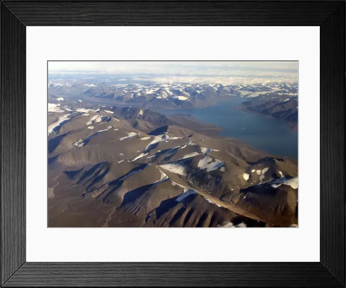 Framed Print : Aerial view of the Spitzbergen, south Svalbard - showing glacier valley features Framed Print : Aerial view of the Spitzbergen, south Svalbard - showing glacier valley features