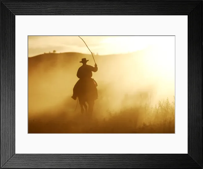 Framed Print : Cattleman riding Quarter / Paint Horse at sunset. Ponderosa Ranch - Seneca - Oregon - USA Framed Print : Cattleman riding Quarter / Paint Horse at sunset. Ponderosa Ranch - Seneca - Oregon - USA