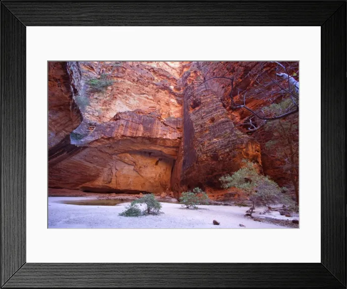 Framed Print : Amphitheatre - striking amphitheatre in Cathedral Gorge which is nestled within the famous beehive-shaped domes of the Bungle Bungles. High red sandstone walls rise up around a waterhole which still has some water in it