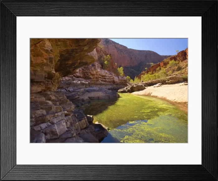 Framed Print : Ormiston Gorge - towering red cliff walls and a picturesque waterhole make Ormiston Gorge to one of the most spectacular scenery in the West MacDonnell Ranges Framed Print : Ormiston Gorge - towering red cliff walls and a picturesque waterhole make Ormiston Gorge to one of the most spectacular scenery in the West MacDonnell Ranges