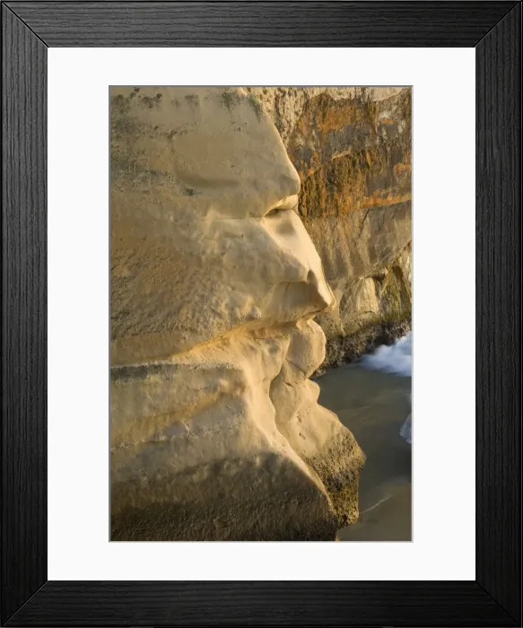Framed Print : Cliff Face sandstone cliff which's shape looks like the profile of a man's face complete with eyes, nose, mouth and chin Tunnel Beach, Otago, South Island, New Zealand Framed Print : Cliff Face sandstone cliff which's shape looks like the profile of a man's face complete with eyes, nose, mouth and chin Tunnel Beach, Otago, South Island, New Zealand