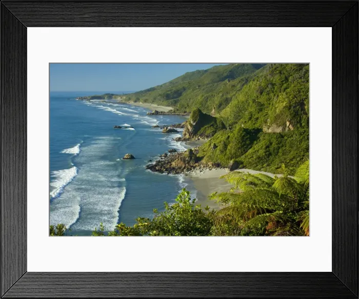 Framed Print : Paparoa coastline breathtaking rugged coastline of Paparoa National Park just north of Punakaiki with lush rainforest reaching down to the beach Paparoa National Park, West Coast, South Island, New Zealand Framed Print : Paparoa coastline breathtaking rugged coastline of Paparoa National Park just north of Punakaiki with lush rainforest reaching down to the beach Paparoa National Park, West Coast, South Island, New Zealand