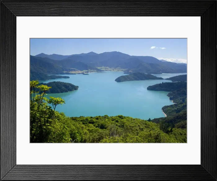 Framed Print : Marlborough Sounds view from Lookout Hill over Kenepuru Sound with its bays and islands Marlborough Sounds, South Island, New Zealand