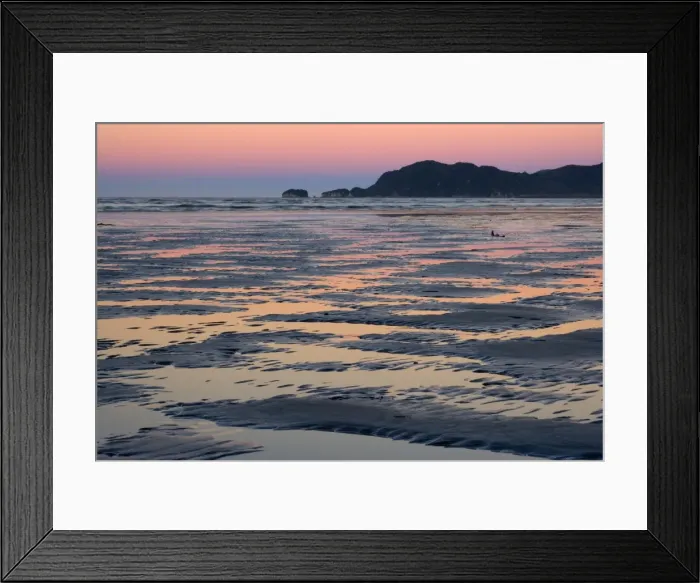 Framed Print : Pohara Beach colourful sky just after sunset reflected in water gathering between sand ripples at low tide Pohara, Golden Bay, Tasman District, South Island, New Zealand Framed Print : Pohara Beach colourful sky just after sunset reflected in water gathering between sand ripples at low tide Pohara, Golden Bay, Tasman District, South Island, New Zealand