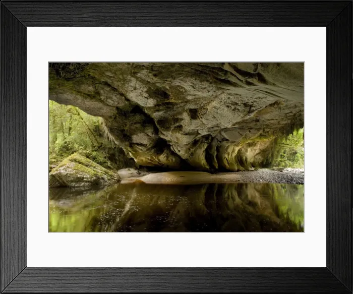 Framed Print : Moria Gate Arch and picturesque Oparara river seen from the inside of the arch which is actually more a cave Oparara Basin, Karamea region, West Coast, South Island, New Zealand Framed Print : Moria Gate Arch and picturesque Oparara river seen from the inside of the arch which is actually more a cave Oparara Basin, Karamea region, West Coast, South Island, New Zealand