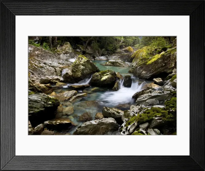 Framed Print : Wildwater river clear water running through a gorge in lush Southern Beech forest alongside the Routeburn Track Mount Aspiring National Park, Wanaka District, South Island, New Zealand Framed Print : Wildwater river clear water running through a gorge in lush Southern Beech forest alongside the Routeburn Track Mount Aspiring National Park, Wanaka District, South Island, New Zealand