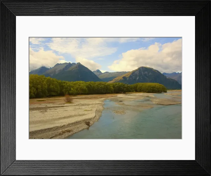 Framed Print : Mountain Scenery valley of Dart River and surrounding mountains in late summer Dart River Valley near Glenorchy, Queenstown, Otago, South Island, New Zealand Framed Print : Mountain Scenery valley of Dart River and surrounding mountains in late summer Dart River Valley near Glenorchy, Queenstown, Otago, South Island, New Zealand