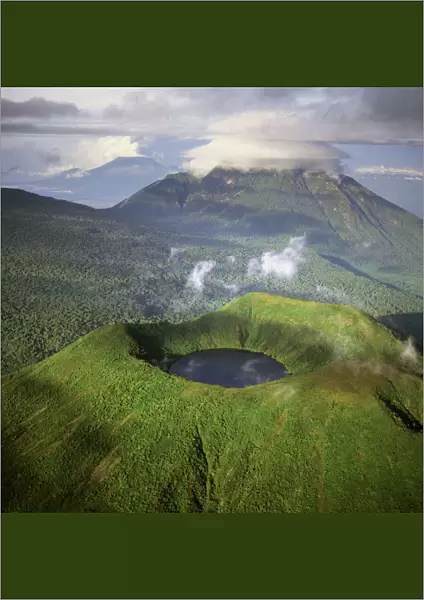 Rwanda - Aerial view of Africa, Mount Visoke with mount Mikono in background, Virunga Volcanoes, Home of Mountain Gorilla, 2003