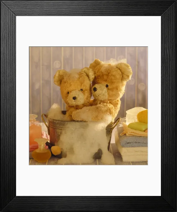 Framed Print : Teddy Bear - x2 teddies at bathtime Framed Print : Teddy Bear - x2 teddies at bathtime