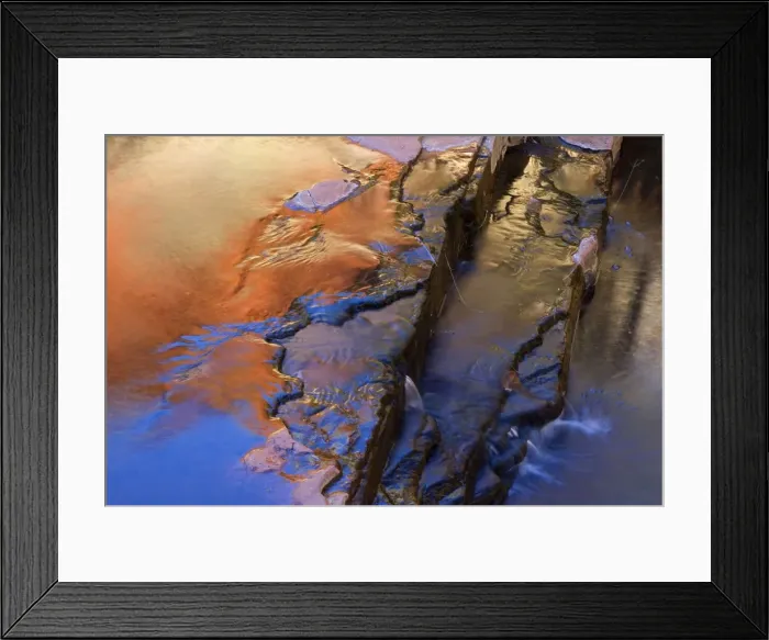 Framed Print : Reflections - a river cascades down Weano Gorge. The with sunlight ablaze red cliffs reflect in the water and give it an orange to bronze colour - Weano Gorge, Hamersley Range, Karijini National Park, Pilbara, Western Australia, Australia Framed Print : Reflections - a river cascades down Weano Gorge. The with sunlight ablaze red cliffs reflect in the water and give it an orange to bronze colour - Weano Gorge, Hamersley Range, Karijini National Park, Pilbara, Western Australia, Australia