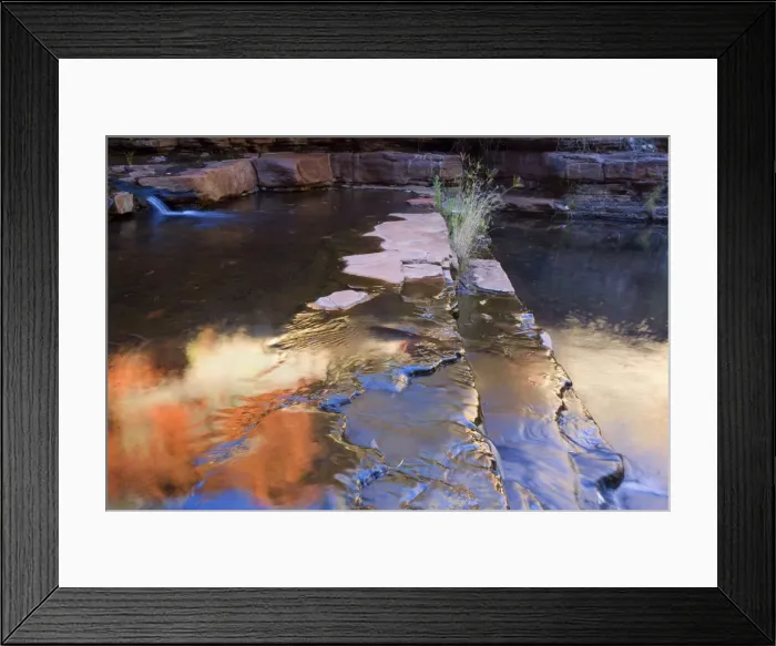 Framed Print : Reflections - a river cascades down Weano Gorge. The with sunlight ablaze red cliffs reflect in the water and give it an orange to bronze colour - Weano Gorge, Hamersley Range, Karijini National Park, Pilbara, Western Australia, Australia Framed Print : Reflections - a river cascades down Weano Gorge. The with sunlight ablaze red cliffs reflect in the water and give it an orange to bronze colour - Weano Gorge, Hamersley Range, Karijini National Park, Pilbara, Western Australia, Australia