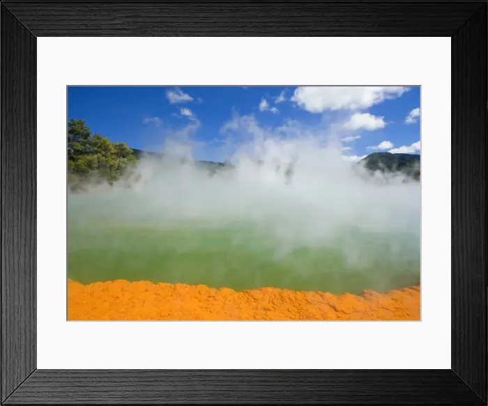 Framed Print : The Champagne Pool - a colourful hot spring in Waiotapu geothermal area. The surface temperature of this big spring is 74 °C and it bubbles due to uprising carbon dioxide Framed Print : The Champagne Pool - a colourful hot spring in Waiotapu geothermal area. The surface temperature of this big spring is 74 °C and it bubbles due to uprising carbon dioxide