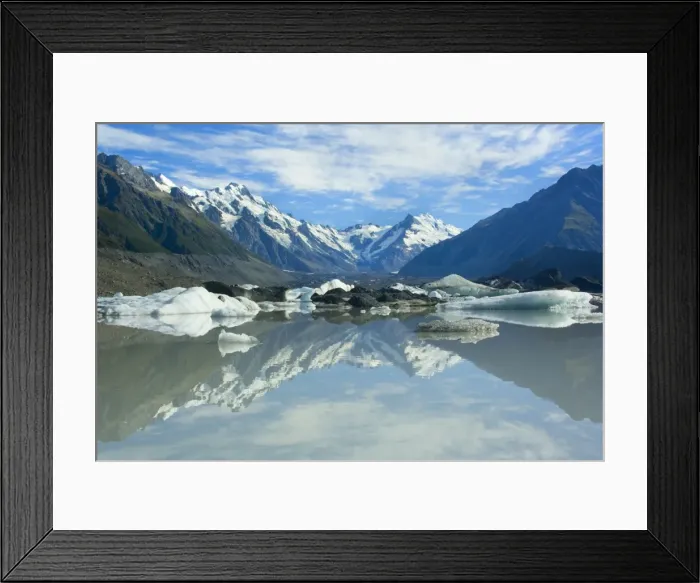 Framed Print : Mount Cook Scenery stunning mountains and Tasman Glacier reflected in Tasman Glacier Lake covered by small icebergs Tasman Valley, Mount Cook National Park, Canterbury, South Island, New Zealand Framed Print : Mount Cook Scenery stunning mountains and Tasman Glacier reflected in Tasman Glacier Lake covered by small icebergs Tasman Valley, Mount Cook National Park, Canterbury, South Island, New Zealand