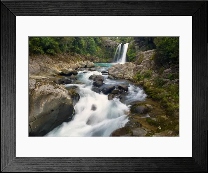 Framed Print : Tawhai Falls waters drop down Tawhai Falls into a basin and flow further down a narrow gorge Tongariro National Park, North Island, New Zealand