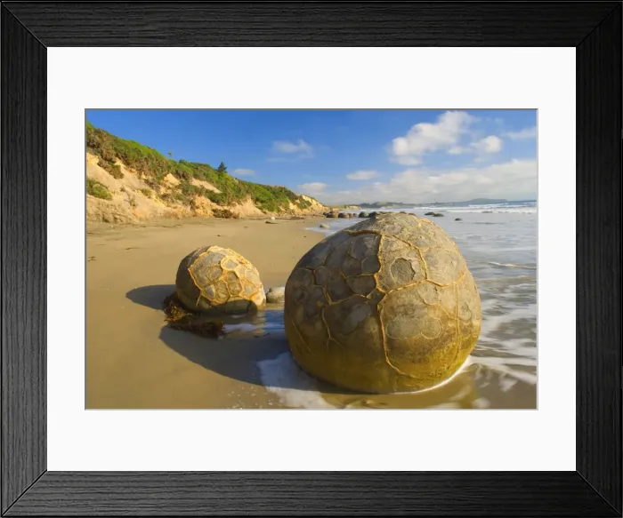 Framed Print : Moeraki Boulders massive spherical rocks which look like dinosaur eggs at the beach Coastal Otago, South Island, New Zealand Framed Print : Moeraki Boulders massive spherical rocks which look like dinosaur eggs at the beach Coastal Otago, South Island, New Zealand