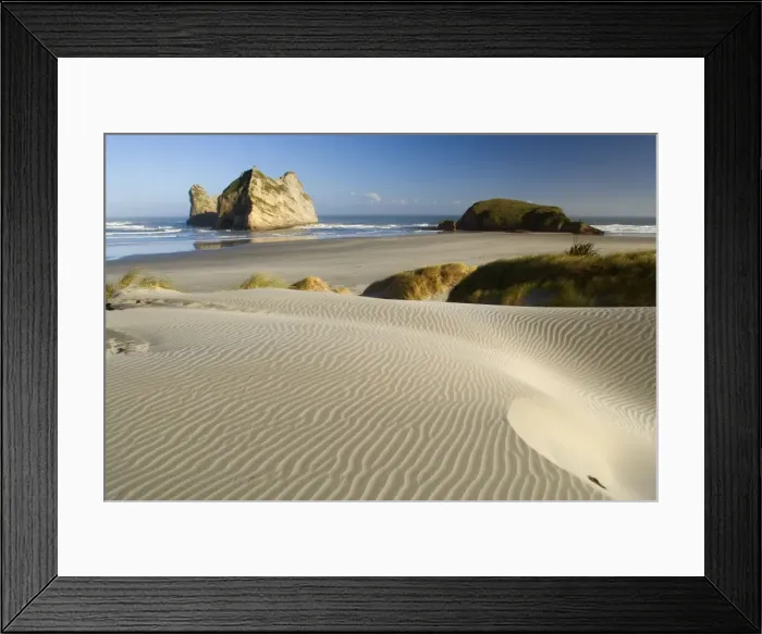 Framed Print : Wharariki Beach - white sand dunes of Whaririki Beach - Golden Bay, Nelson District, South Island, New Zealand Framed Print : Wharariki Beach - white sand dunes of Whaririki Beach - Golden Bay, Nelson District, South Island, New Zealand