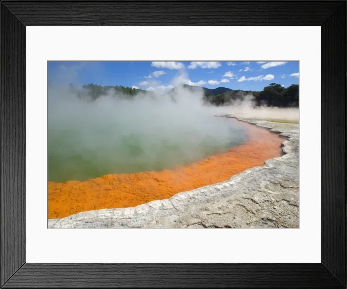 Framed Print : The Champagne Pool a colourful hot spring in Waiotapu geothermal area. The surface temperature of this big spring is 74 °C and it bubbles due to uprising carbon dioxide Framed Print : The Champagne Pool a colourful hot spring in Waiotapu geothermal area. The surface temperature of this big spring is 74 °C and it bubbles due to uprising carbon dioxide