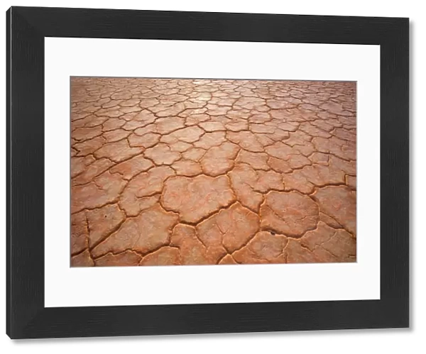 Dried-up earth - the hot sun in the Simpson Desert area blazes down onto the earth and dries it up until the soil cracks, creating an intricrate pattern - Rainbow Valley, Simpson Desert area, Northern Territory, Australia