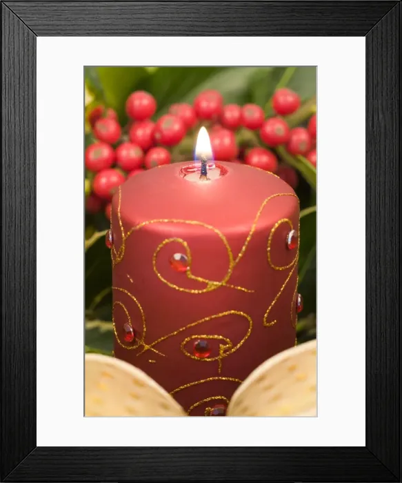 Framed Print : Christmas Candle and holly berries Framed Print : Christmas Candle and holly berries