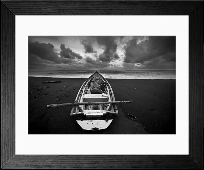 Framed Print : Boat. Monterico Beach - Pacific Ocean - Guatemala. Black & White Framed Print : Boat. Monterico Beach - Pacific Ocean - Guatemala. Black & White