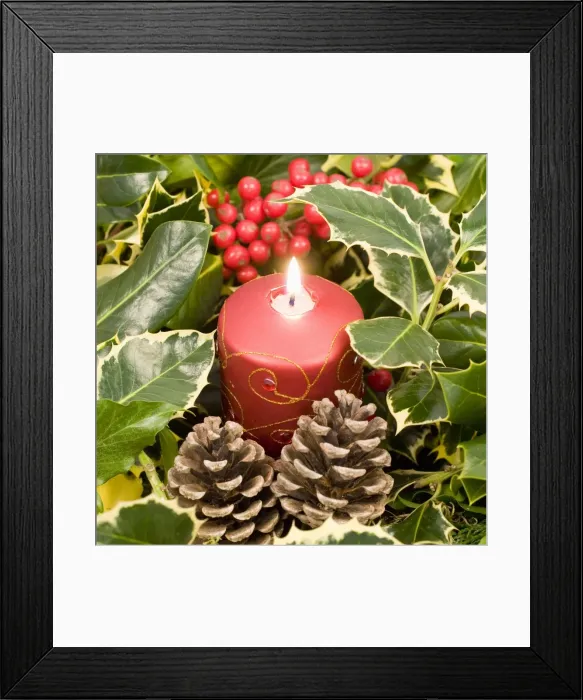 Framed Print : Christmas Candle and holly berries Framed Print : Christmas Candle and holly berries