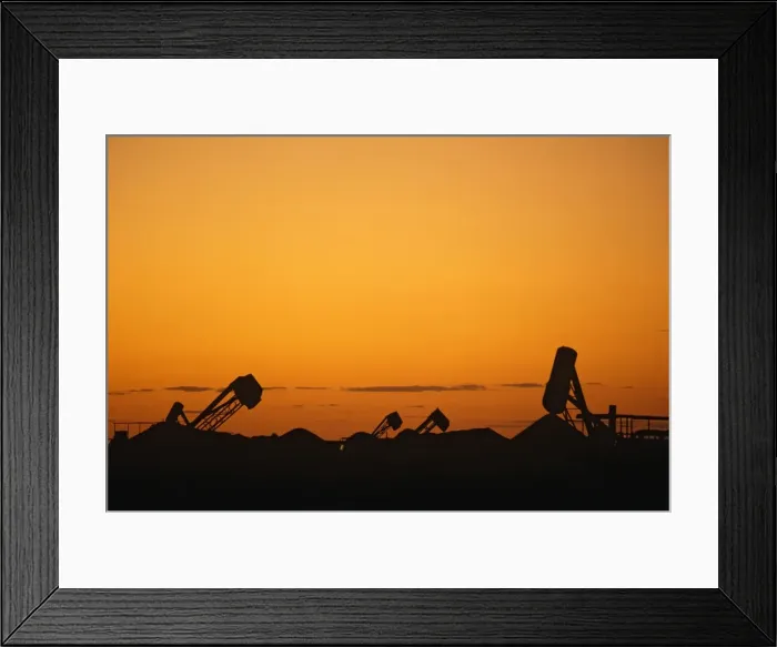 Framed Print : Opal mining silhouette of mining operation with blower, sunset Coober Pedy, South Australia JLR05475 Framed Print : Opal mining silhouette of mining operation with blower, sunset Coober Pedy, South Australia JLR05475