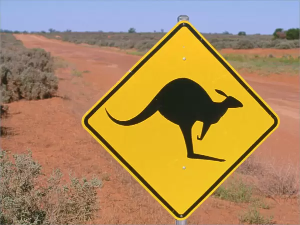 Australia JPF 11533 Road sign warning of Kangaroos. Western NSW. © Jean-Paul Ferrero  /  ARDEA LONDON