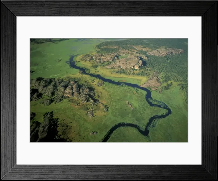Framed Print : Aerial view - Billabong & limestone outcrops Cannon Hill, East Alligator region, Kakadu National Park (World Heritage Area), Northern Territory, Australia JPF28929 Framed Print : Aerial view - Billabong & limestone outcrops Cannon Hill, East Alligator region, Kakadu National Park (World Heritage Area), Northern Territory, Australia JPF28929