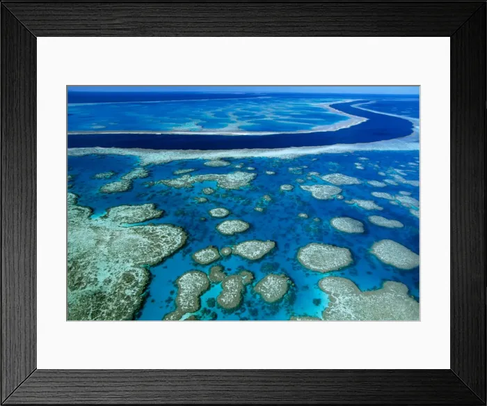 Framed Print : Hook Reef - separated from Hardy Reef (top) by a deep tidal channel, Great Barrier Reef Marine Park (World Heritage Area), Queensland, Australia JPF33977 Framed Print : Hook Reef - separated from Hardy Reef (top) by a deep tidal channel, Great Barrier Reef Marine Park (World Heritage Area), Queensland, Australia JPF33977