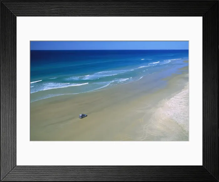Framed Print : Seventy-five Mile Beach with 4WD vehicle; aerial, Fraser Island, Queensland, Australia JPF34617 Framed Print : Seventy-five Mile Beach with 4WD vehicle; aerial, Fraser Island, Queensland, Australia JPF34617