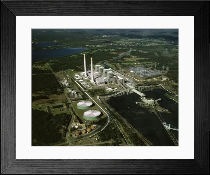 Framed Print : Coal-fired Eraring Power Station aerial shot. It provides about a quarter of the State's power needs. Southern end of Lake Macquarie, New South Wales, Australia JPF55035 Framed Print : Coal-fired Eraring Power Station aerial shot. It provides about a quarter of the State's power needs. Southern end of Lake Macquarie, New South Wales, Australia JPF55035