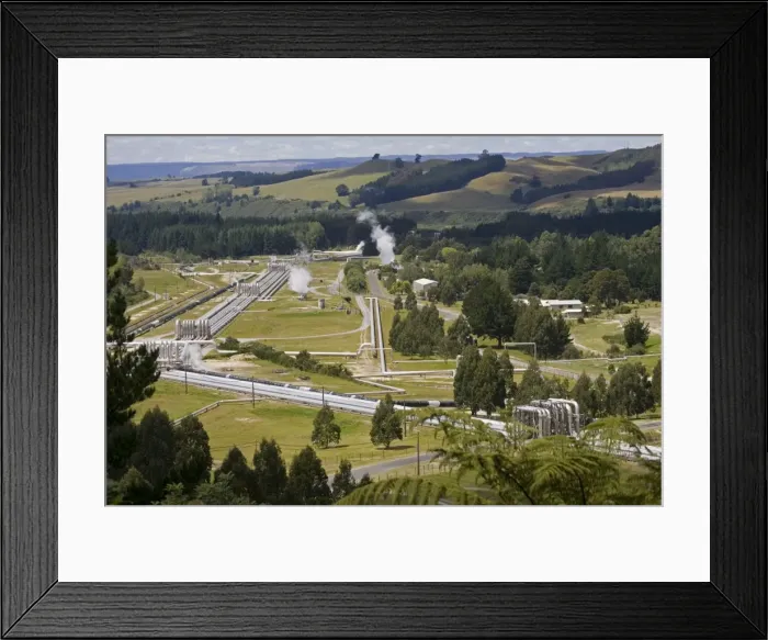 Framed Print : Wairakei Geothermal Power Station near Taupo North Island New Zealand. Operated by Contact Energy this was the first geothermal plant to use very hot water as the source of the steam used to drive the turbines
