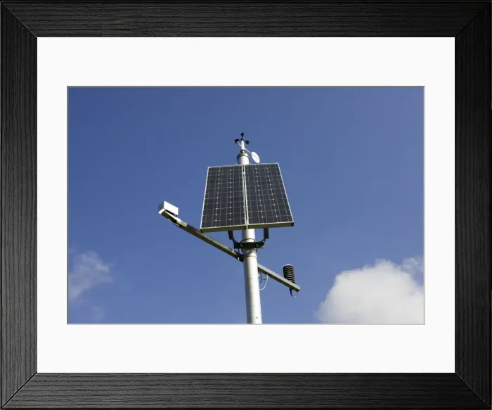 Framed Print : Small weather station solar panel anemometer roadside Arran Scotland UK Framed Print : Small weather station solar panel anemometer roadside Arran Scotland UK