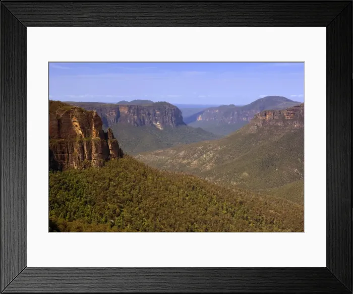 Framed Print : Grose Valley - view from Govetts Leap Lookout towards the vast expanse of the forest-clad wilderness of Grose Valley - Blue Mountains National Park, New South Wales, Australia
