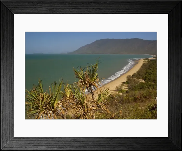 Framed Print : Coastline - view of a turquoise-coloured bay and beach towards rainforest-clad mountains in northern Queensland, just north of Cairns. Towards the ocean is the Great Barrier Reef Marine Park - Queensland, Australia Framed Print : Coastline - view of a turquoise-coloured bay and beach towards rainforest-clad mountains in northern Queensland, just north of Cairns. Towards the ocean is the Great Barrier Reef Marine Park - Queensland, Australia