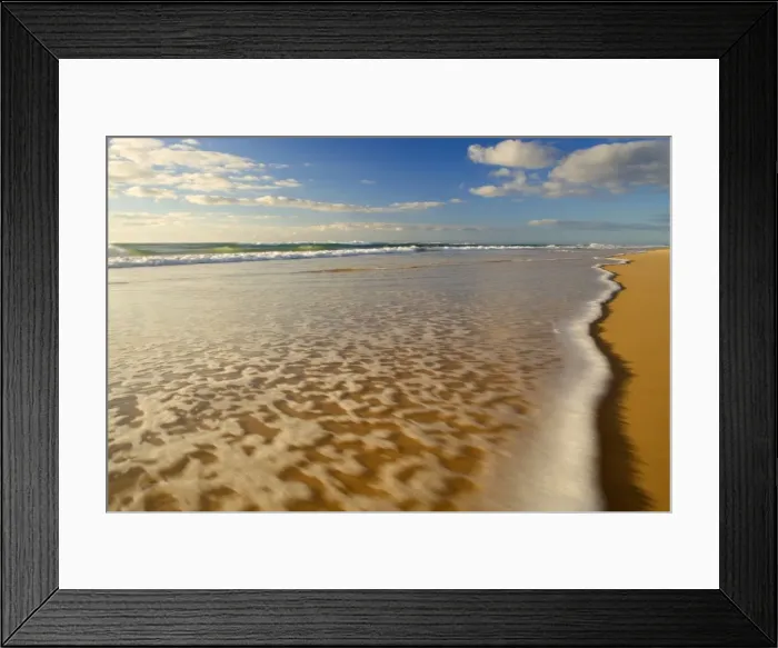 Framed Print : evening at the beach - beautiful evening at the eastern beach on Fraser Island. Waves are coming in an stop just at the photographer's feet - Fraser Island World Heritage Area, Great Sandy National Park, Queensland, Australia Framed Print : evening at the beach - beautiful evening at the eastern beach on Fraser Island. Waves are coming in an stop just at the photographer's feet - Fraser Island World Heritage Area, Great Sandy National Park, Queensland, Australia