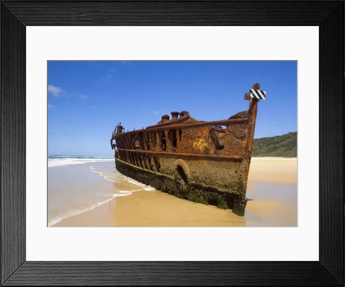 Framed Print : Maheno ship wreck - wreck of the famous Maheno stranded on the eastern beach of Fraser Island - 75-Mile Beach, Fraser Island World Heritage Area, Great Sandy National Park, Queensland, Australia Framed Print : Maheno ship wreck - wreck of the famous Maheno stranded on the eastern beach of Fraser Island - 75-Mile Beach, Fraser Island World Heritage Area, Great Sandy National Park, Queensland, Australia