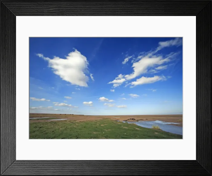 Framed Print : Mudflats - at low tide and good weather clouds, Lindisfarne National Nature Reserve, Northumberland, England Framed Print : Mudflats - at low tide and good weather clouds, Lindisfarne National Nature Reserve, Northumberland, England