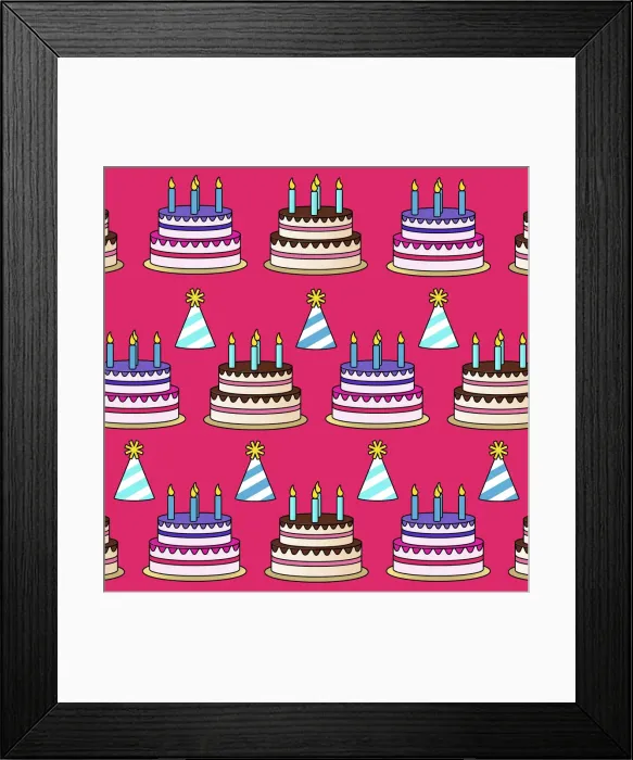 Framed Print : 13131017. Birthday party cake and hat pattern Date Framed Print : 13131017. Birthday party cake and hat pattern Date