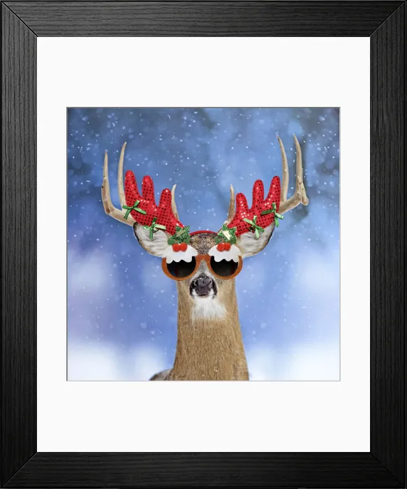 Framed Print : 13131048. Deer, in winter snow wearing antler headband and Christmas glasses Date Framed Print : 13131048. Deer, in winter snow wearing antler headband and Christmas glasses Date