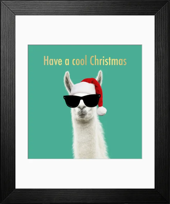 Framed Print : 13131259. Llama wearing Christmas hat and sunglasses Date Framed Print : 13131259. Llama wearing Christmas hat and sunglasses Date